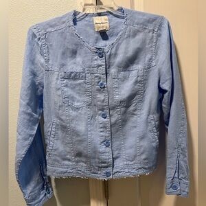 Tommy Bahama Two Palms linen jacket Collarless trucker blue sz Medium
